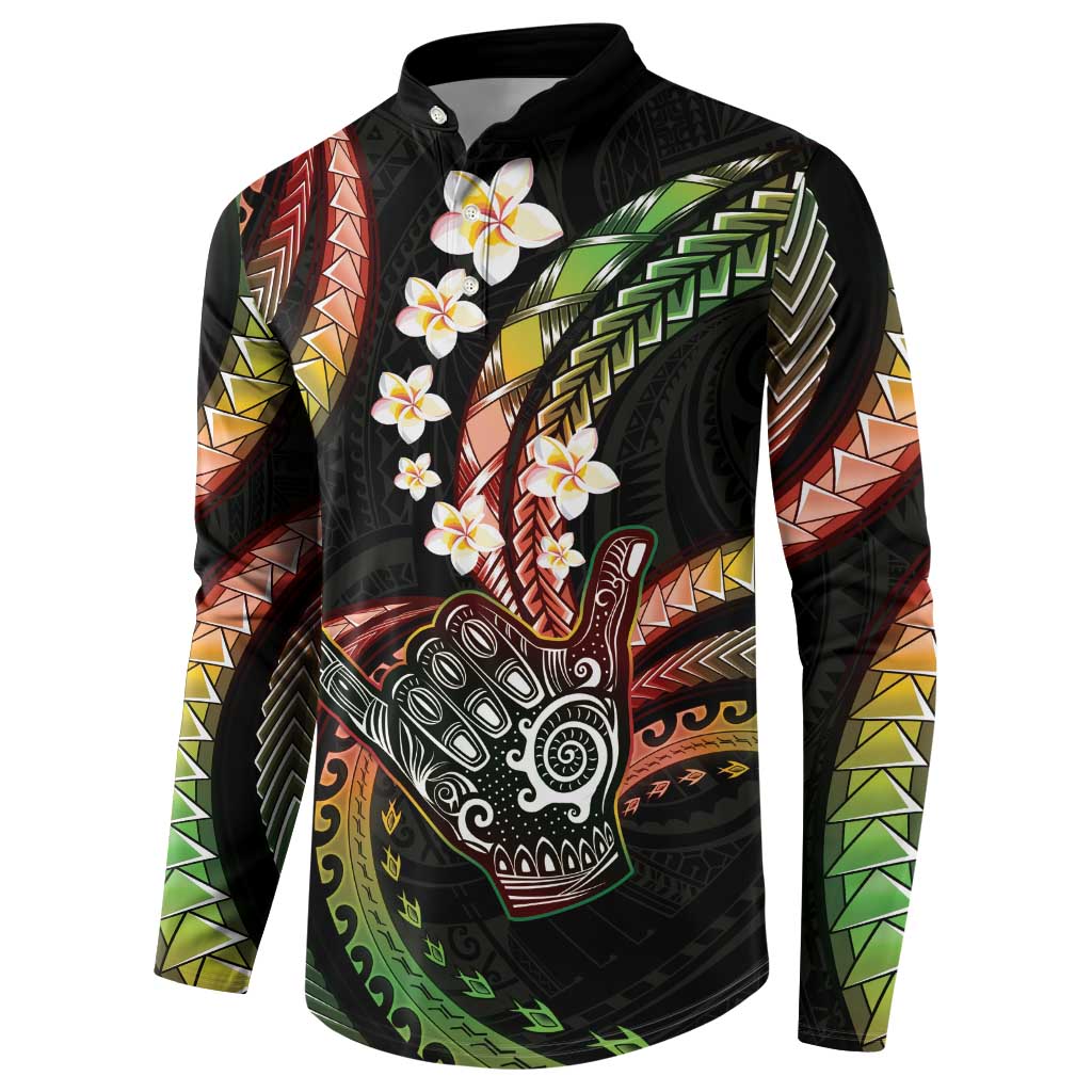 Hawaii Shaka Sign Button Sweatshirt Fantastic Frangipani Reggae LT01 - Polynesian Pride
