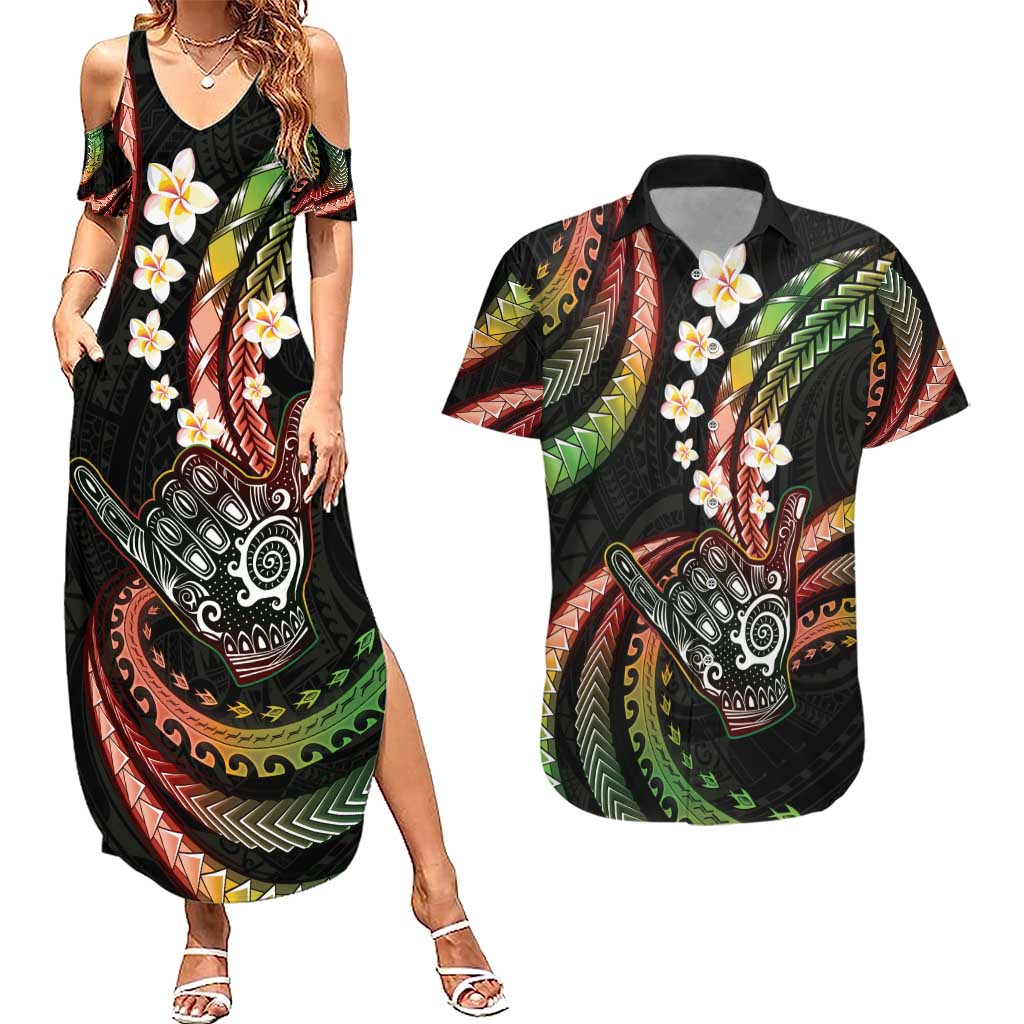 Hawaii Shaka Sign Couples Matching Summer Maxi Dress and Hawaiian Shirt Fantastic Frangipani Reggae LT01 Reggae - Polynesian Pride