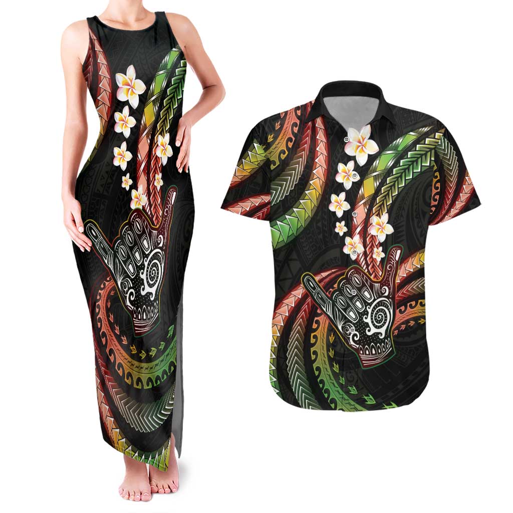 Hawaii Shaka Sign Couples Matching Tank Maxi Dress and Hawaiian Shirt Fantastic Frangipani Reggae LT01 Reggae - Polynesian Pride