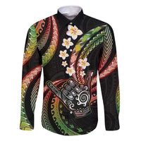 Hawaii Shaka Sign Family Matching Long Sleeve Bodycon Dress and Hawaiian Shirt Fantastic Frangipani Reggae
