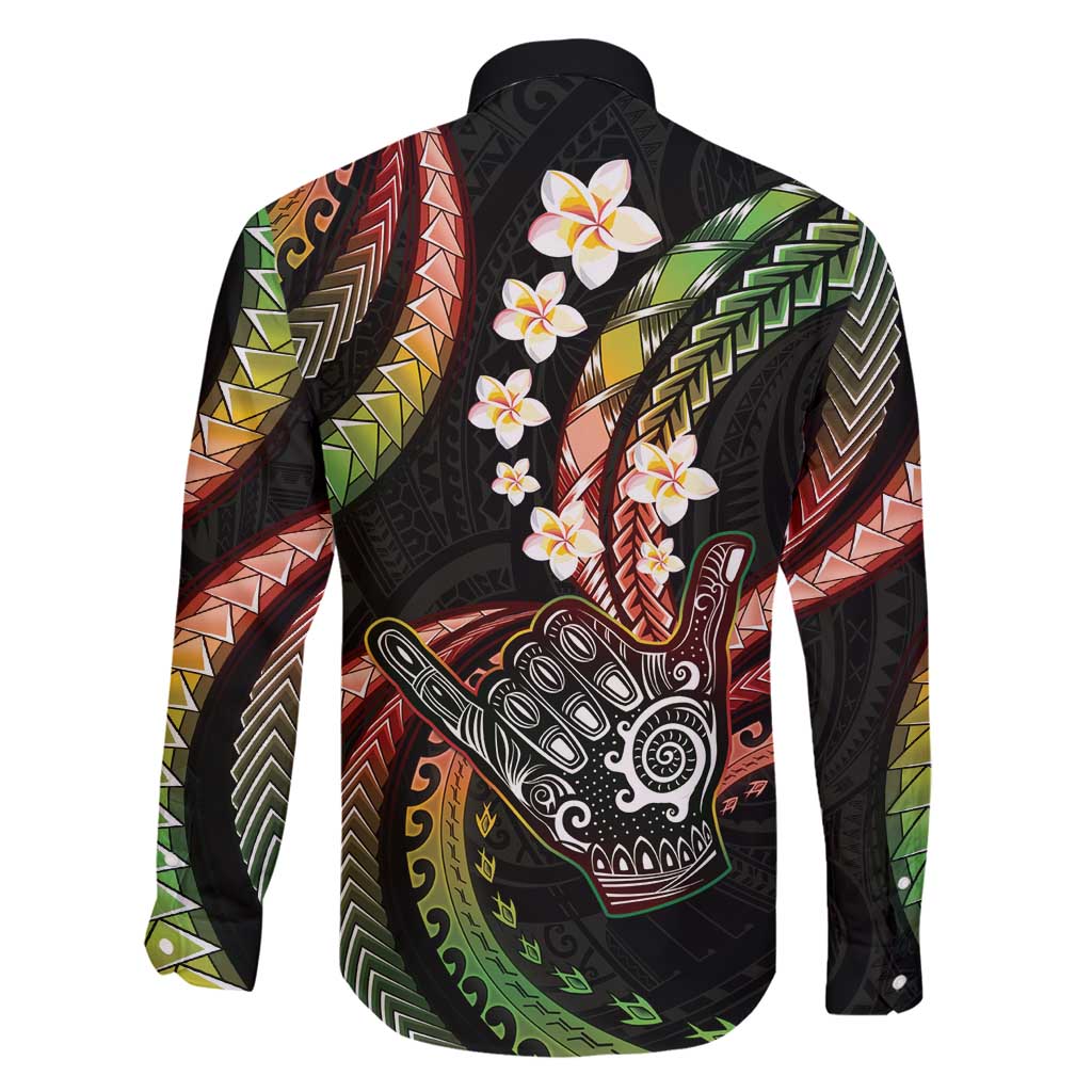 Hawaii Shaka Sign Family Matching Long Sleeve Bodycon Dress and Hawaiian Shirt Fantastic Frangipani Reggae