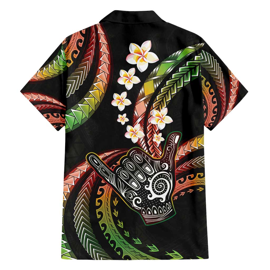 Hawaii Shaka Sign Family Matching Off Shoulder Short Dress and Hawaiian Shirt Fantastic Frangipani Reggae