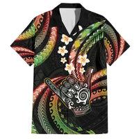 Hawaii Shaka Sign Family Matching Short Sleeve Bodycon Dress and Hawaiian Shirt Fantastic Frangipani Reggae