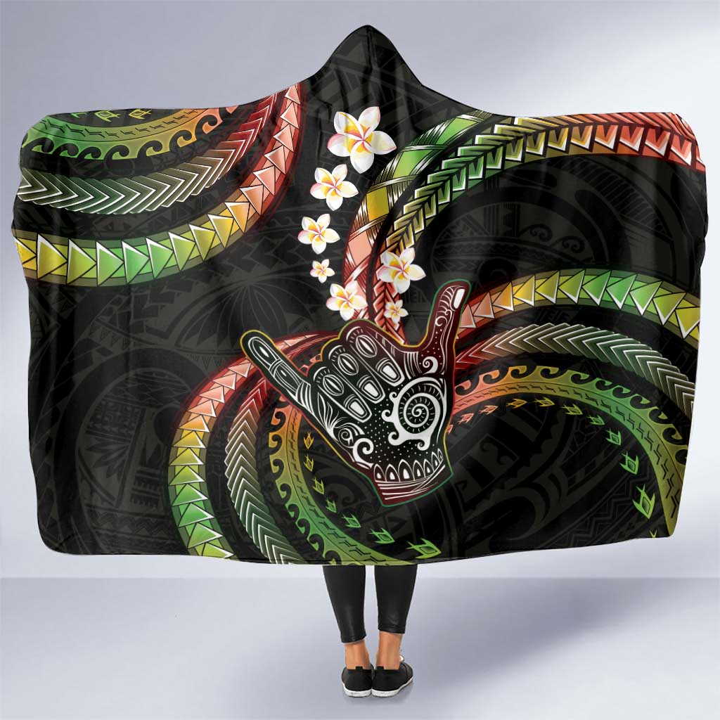 Hawaii Shaka Sign Hooded Blanket Fantastic Frangipani Reggae LT01 One Size Reggae - Polynesian Pride