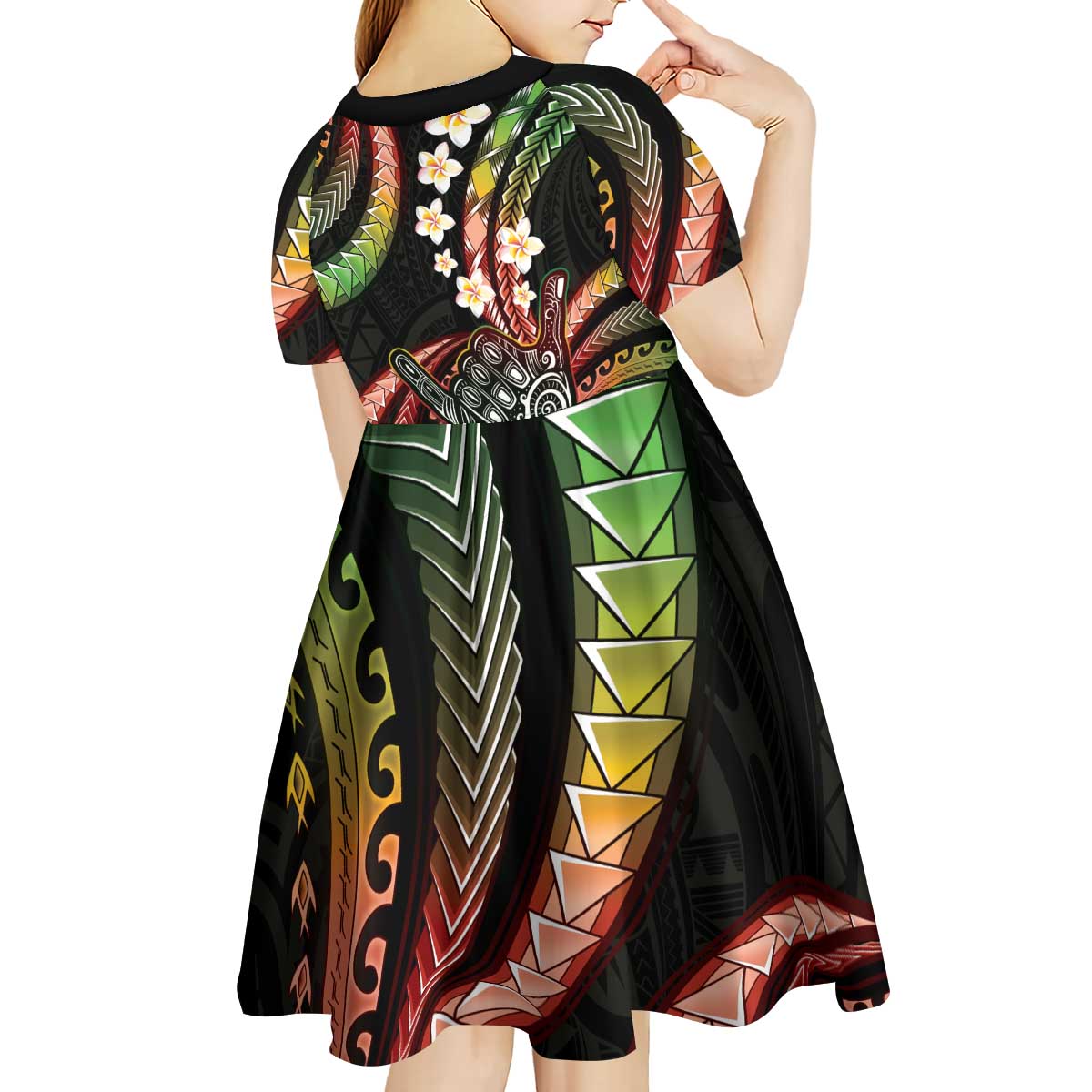 Hawaii Shaka Sign Kid Short Sleeve Dress Fantastic Frangipani Reggae LT01 - Polynesian Pride