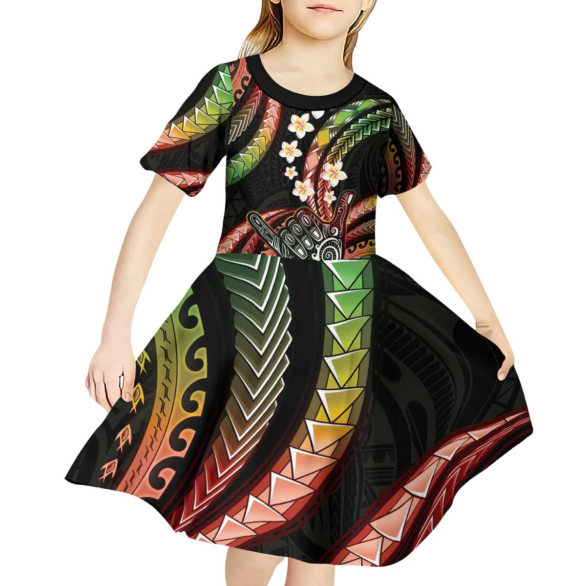 Hawaii Shaka Sign Kid Short Sleeve Dress Fantastic Frangipani Reggae LT01 - Polynesian Pride