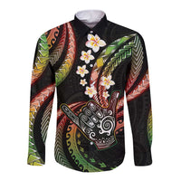 Hawaii Shaka Sign Long Sleeve Button Shirt Fantastic Frangipani Reggae LT01 Unisex Reggae - Polynesian Pride