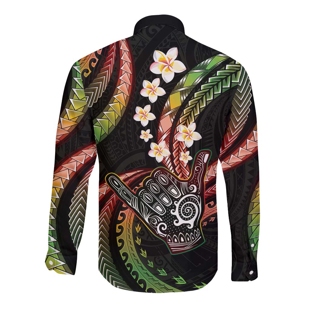 Hawaii Shaka Sign Long Sleeve Button Shirt Fantastic Frangipani Reggae LT01 - Polynesian Pride