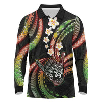 Hawaii Shaka Sign Long Sleeve Polo Shirt Fantastic Frangipani Reggae