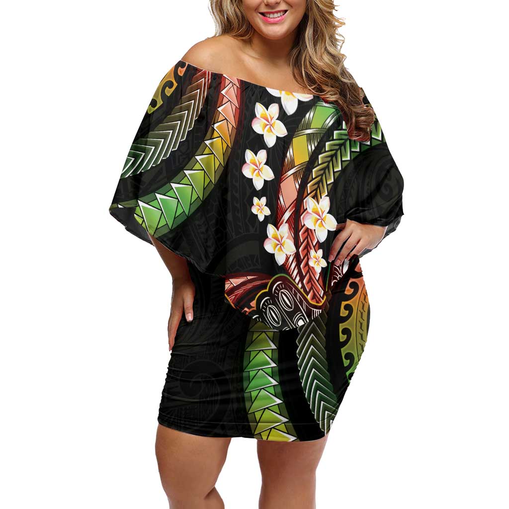 Hawaii Shaka Sign Off Shoulder Short Dress Fantastic Frangipani Reggae