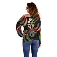 Hawaii Shaka Sign Off Shoulder Sweater Fantastic Frangipani Reggae
