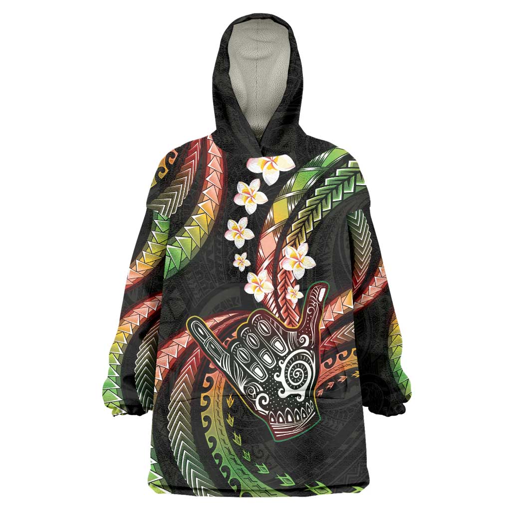 Hawaii Shaka Sign Wearable Blanket Hoodie Fantastic Frangipani Reggae LT01 One Size Reggae - Polynesian Pride