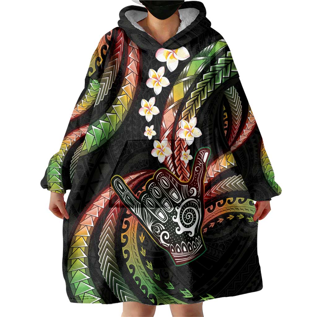 Hawaii Shaka Sign Wearable Blanket Hoodie Fantastic Frangipani Reggae LT01 - Polynesian Pride