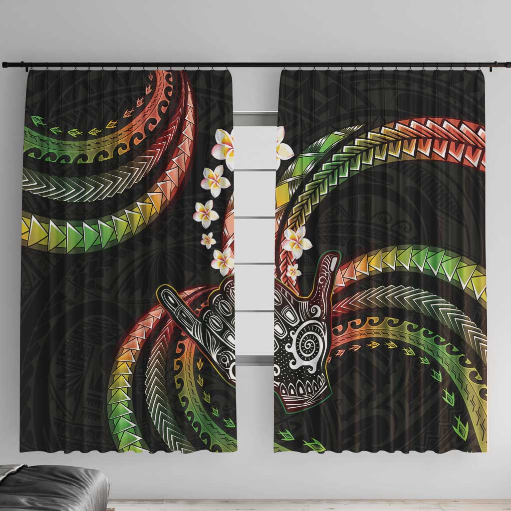 Hawaii Shaka Sign Window Curtain Fantastic Frangipani Reggae LT01 With Hooks Reggae - Polynesian Pride