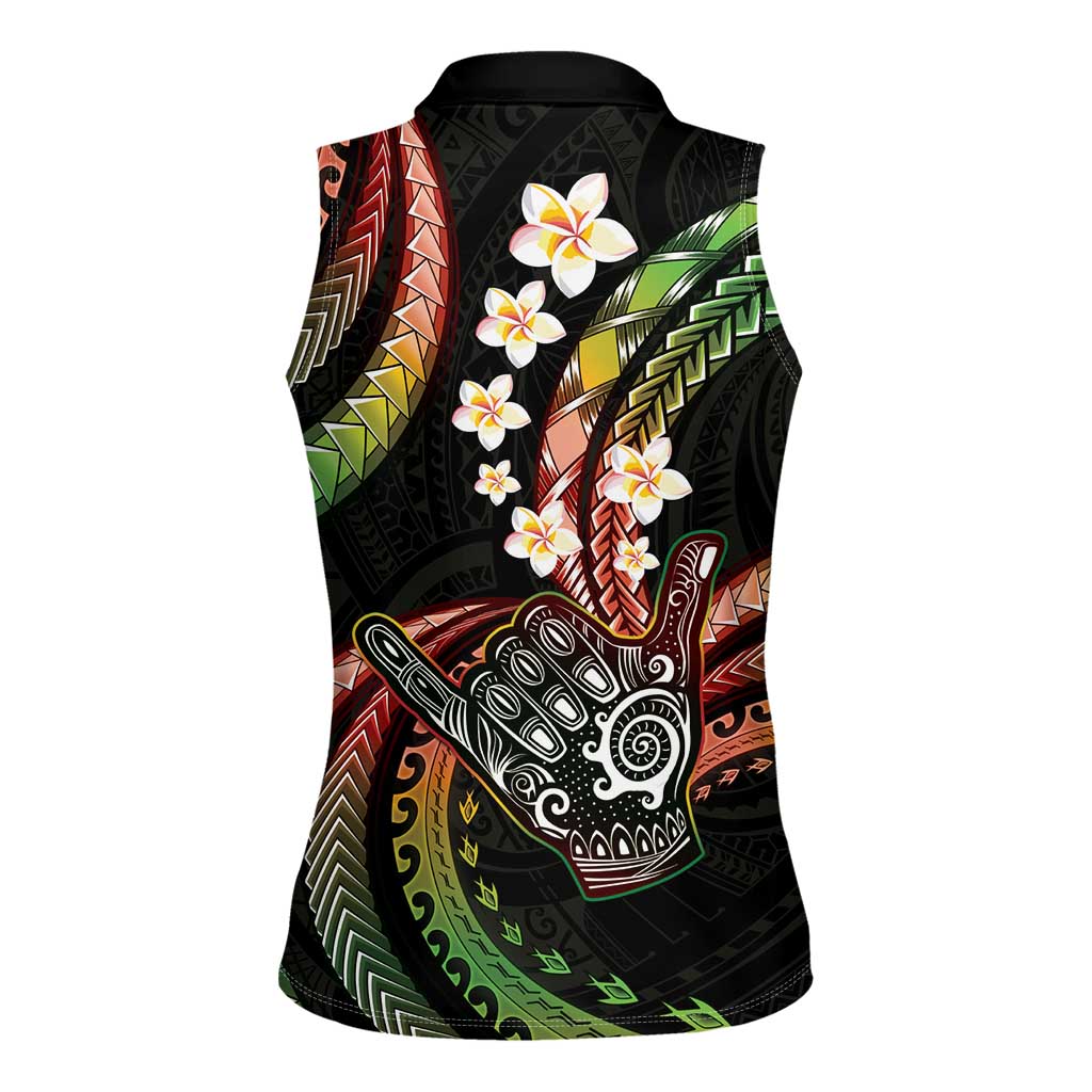 Hawaii Shaka Sign Women Sleeveless Polo Shirt Fantastic Frangipani Reggae
