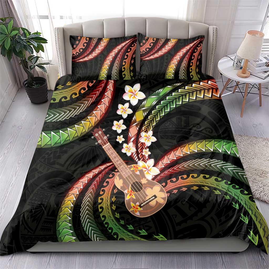 Hawaiian Ukulele Bedding Set Jawaiian Fantastic Plumeria