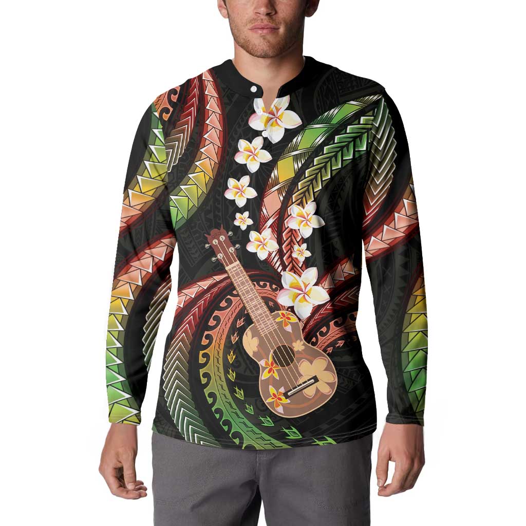 Hawaiian Ukulele Button Sweatshirt Jawaiian Fantastic Plumeria