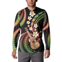 Hawaiian Ukulele Button Sweatshirt Jawaiian Fantastic Plumeria