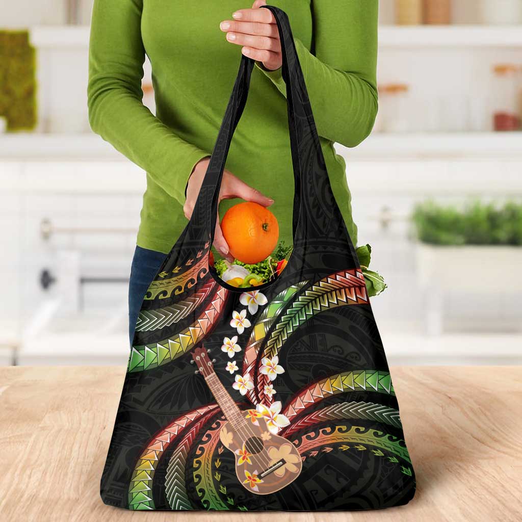 Hawaiian Ukulele Grocery Bag Jawaiian Fantastic Plumeria