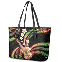 Hawaiian Ukulele Leather Tote Bag Jawaiian Fantastic Plumeria