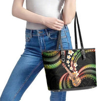 Hawaiian Ukulele Leather Tote Bag Jawaiian Fantastic Plumeria