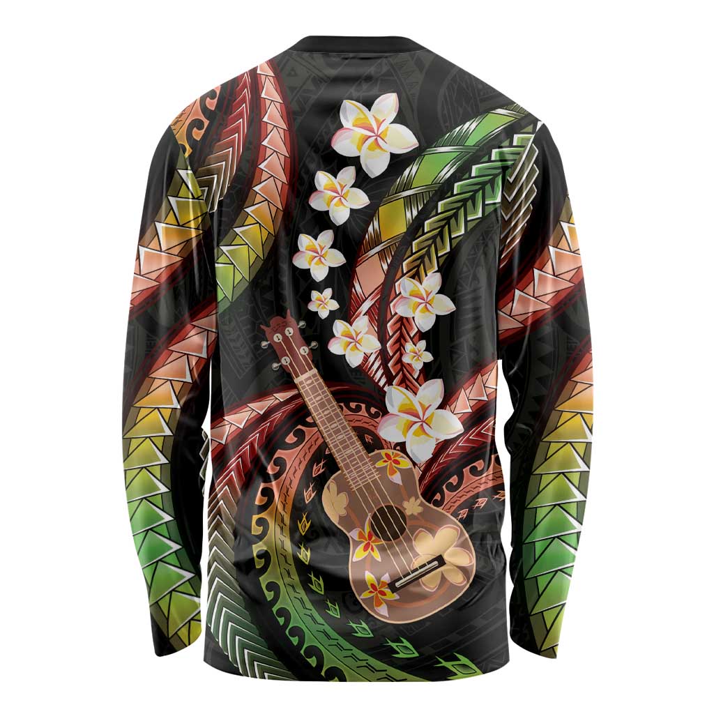 Hawaiian Ukulele Long Sleeve Shirt Jawaiian Fantastic Plumeria