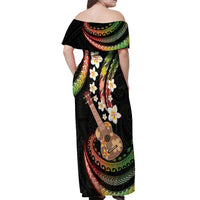 Hawaiian Ukulele Off Shoulder Maxi Dress Jawaiian Fantastic Plumeria
