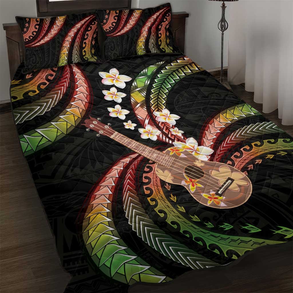 Hawaiian Ukulele Quilt Bed Set Jawaiian Fantastic Plumeria