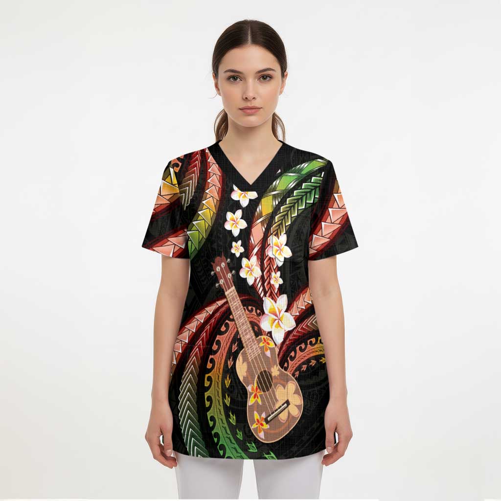 Hawaiian Ukulele Scrub Top Jawaiian Fantastic Plumeria - Polynesian Pride