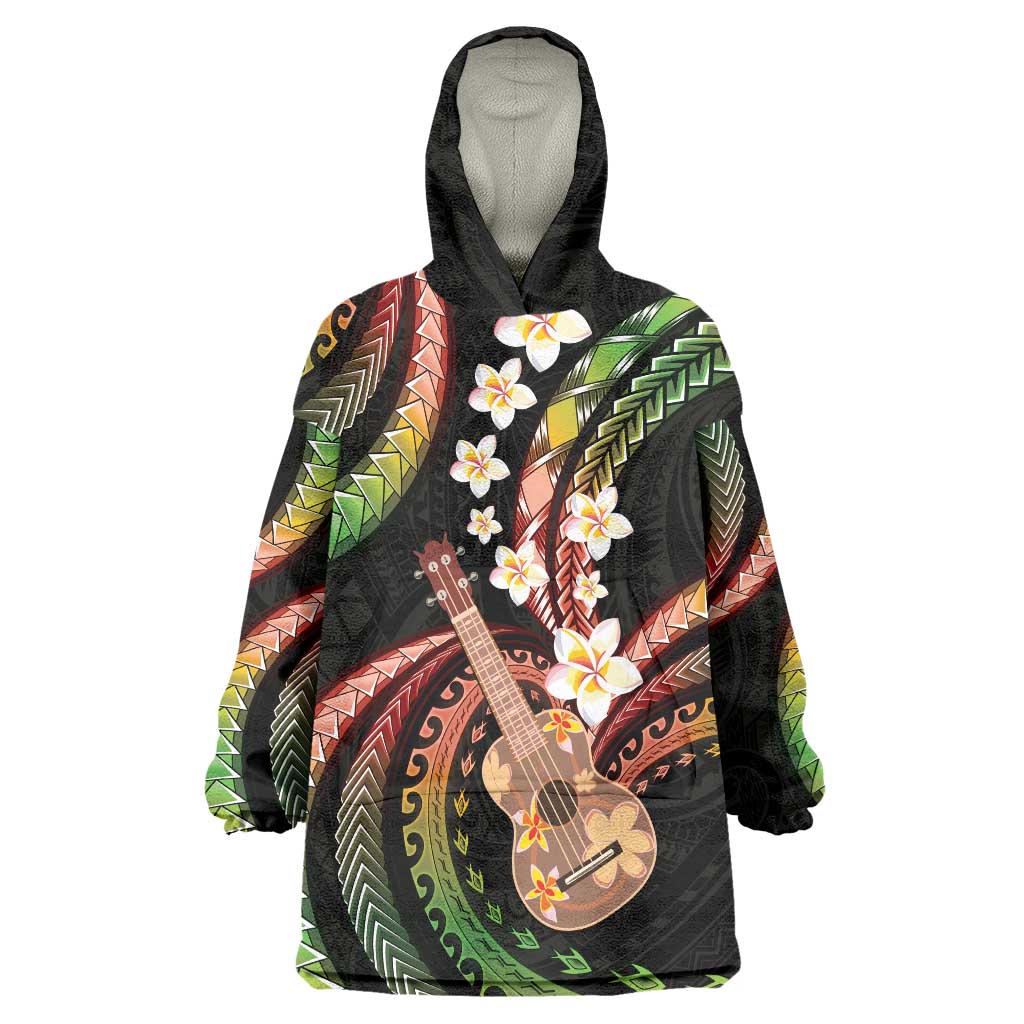 Hawaiian Ukulele Wearable Blanket Hoodie Jawaiian Fantastic Plumeria