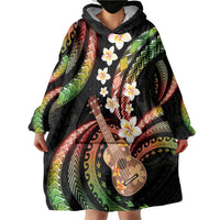 Hawaiian Ukulele Wearable Blanket Hoodie Jawaiian Fantastic Plumeria