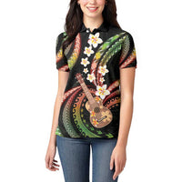 Hawaiian Ukulele Women Polo Shirt Jawaiian Fantastic Plumeria