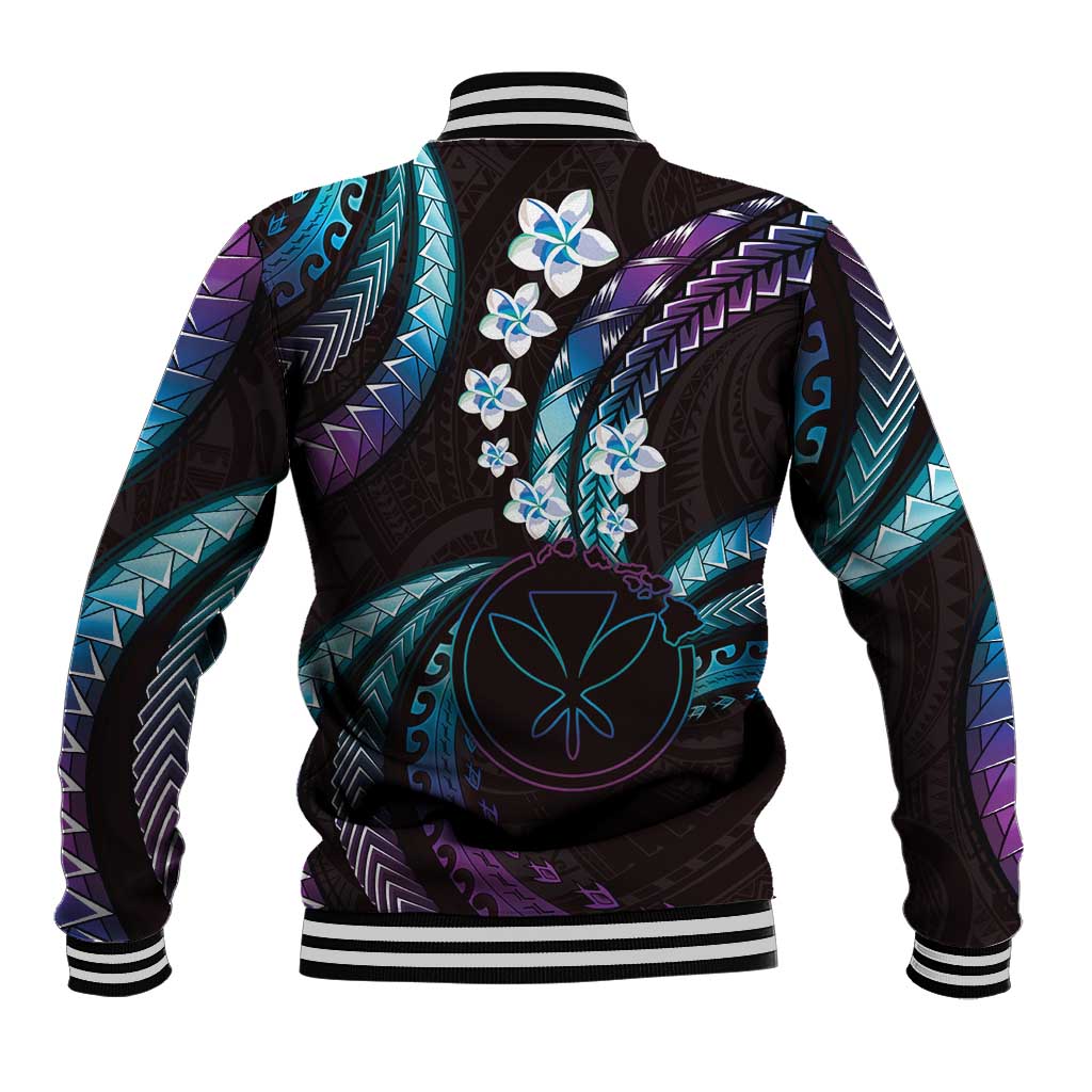 Hawaii Map Kanaka Maoli Baseball Jacket Fantastic Frangipani Amethyst Gradient