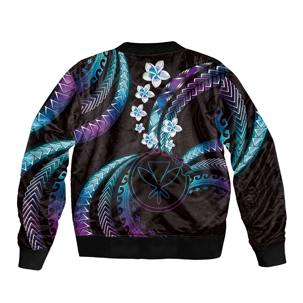 Hawaii Map Kanaka Maoli Bomber Jacket Fantastic Frangipani Amethyst Gradient