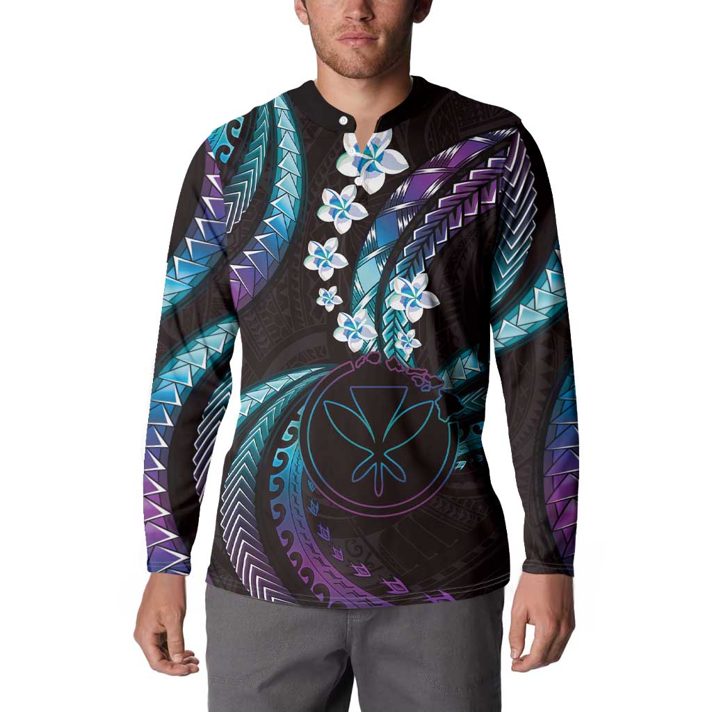 Hawaii Map Kanaka Maoli Button Sweatshirt Fantastic Frangipani Amethyst Gradient