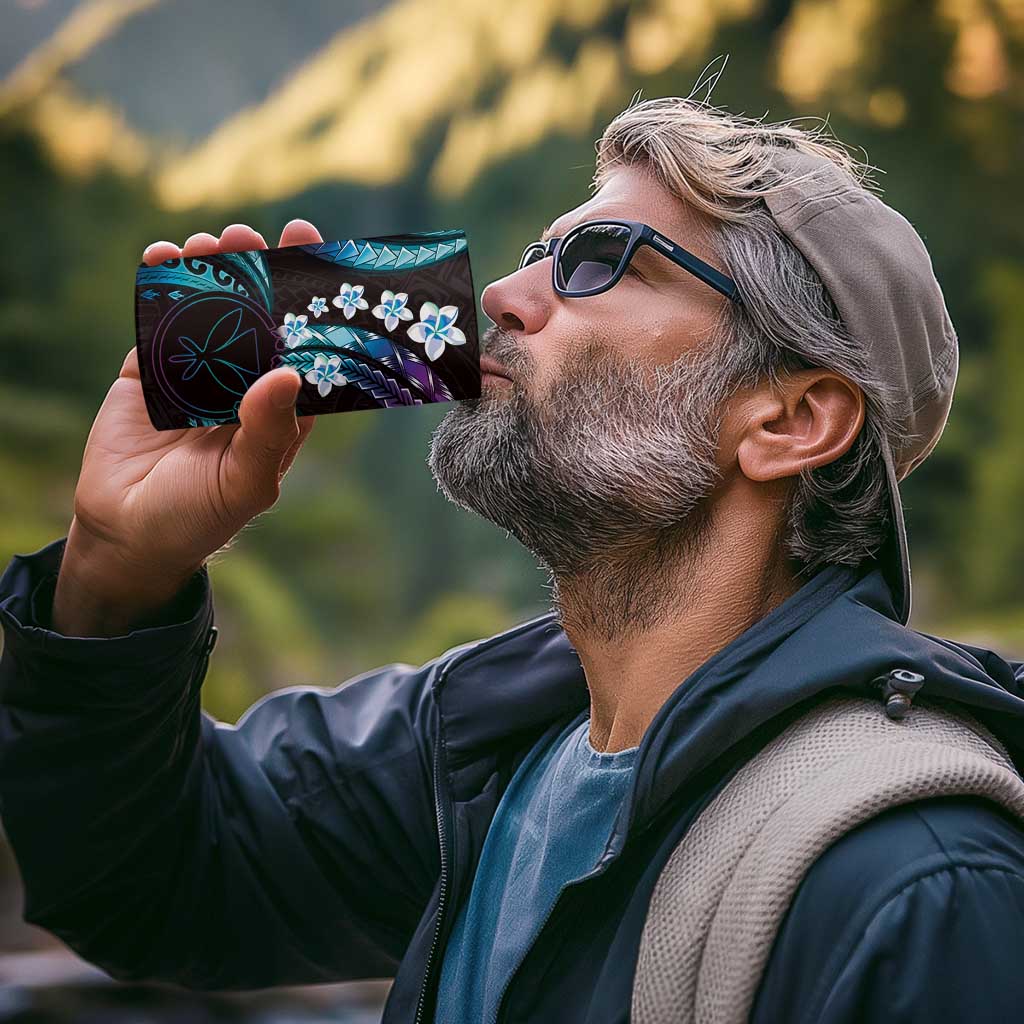 Hawaii Map Kanaka Maoli 4 in 1 Can Cooler Tumbler Fantastic Frangipani Amethyst Gradient