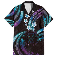 Hawaii Map Kanaka Maoli Family Matching Off Shoulder Maxi Dress and Hawaiian Shirt Fantastic Frangipani Amethyst Gradient