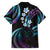 Hawaii Map Kanaka Maoli Family Matching Off Shoulder Short Dress and Hawaiian Shirt Fantastic Frangipani Amethyst Gradient