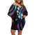 Hawaii Map Kanaka Maoli Family Matching Off Shoulder Short Dress and Hawaiian Shirt Fantastic Frangipani Amethyst Gradient