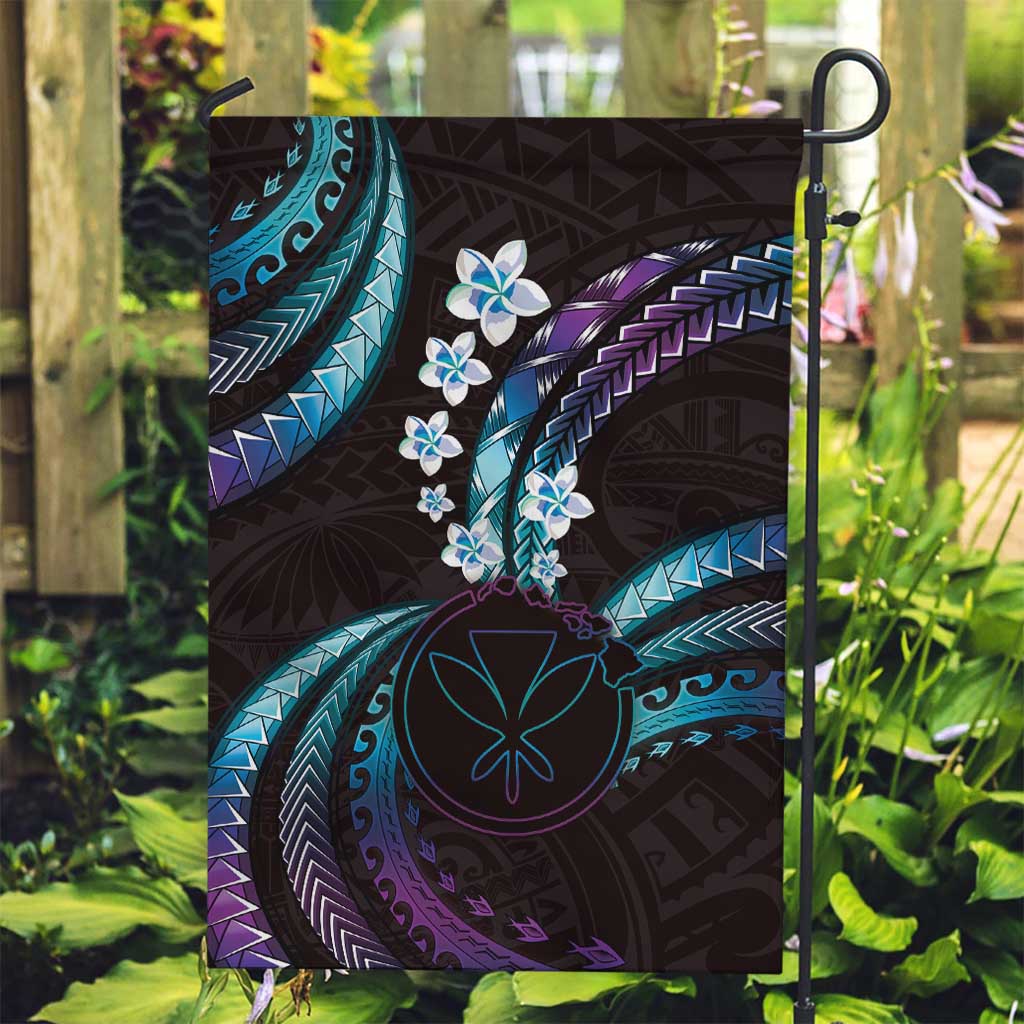 Hawaii Map Kanaka Maoli Garden Flag Fantastic Frangipani Amethyst Gradient