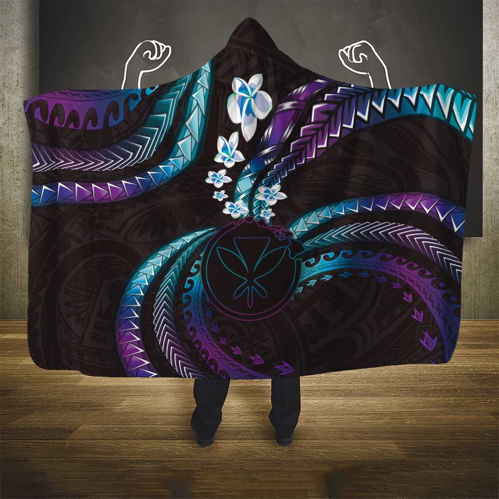 Hawaii Map Kanaka Maoli Hooded Blanket Fantastic Frangipani Amethyst Gradient