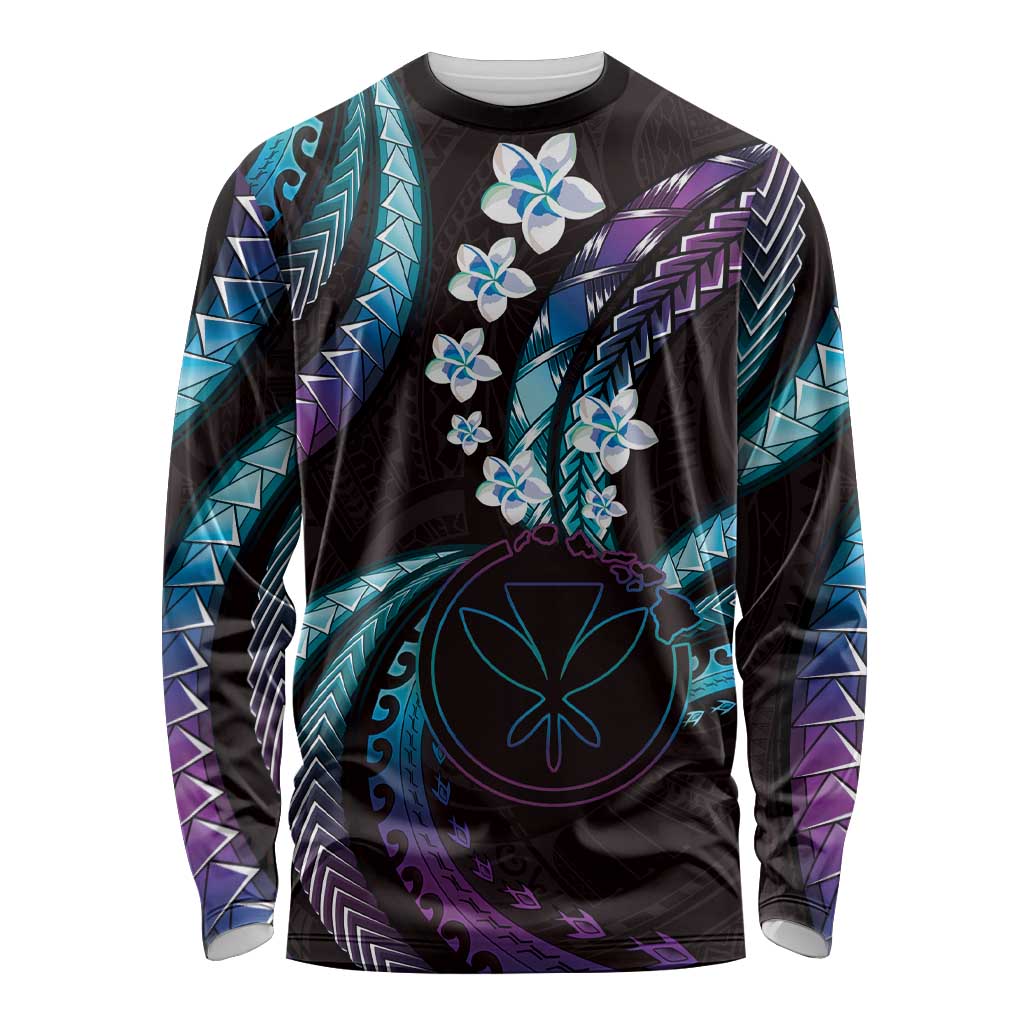 Hawaii Map Kanaka Maoli Long Sleeve Shirt Fantastic Frangipani Amethyst Gradient