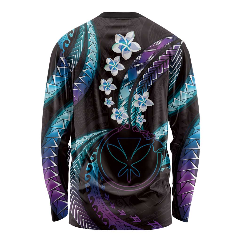 Hawaii Map Kanaka Maoli Long Sleeve Shirt Fantastic Frangipani Amethyst Gradient
