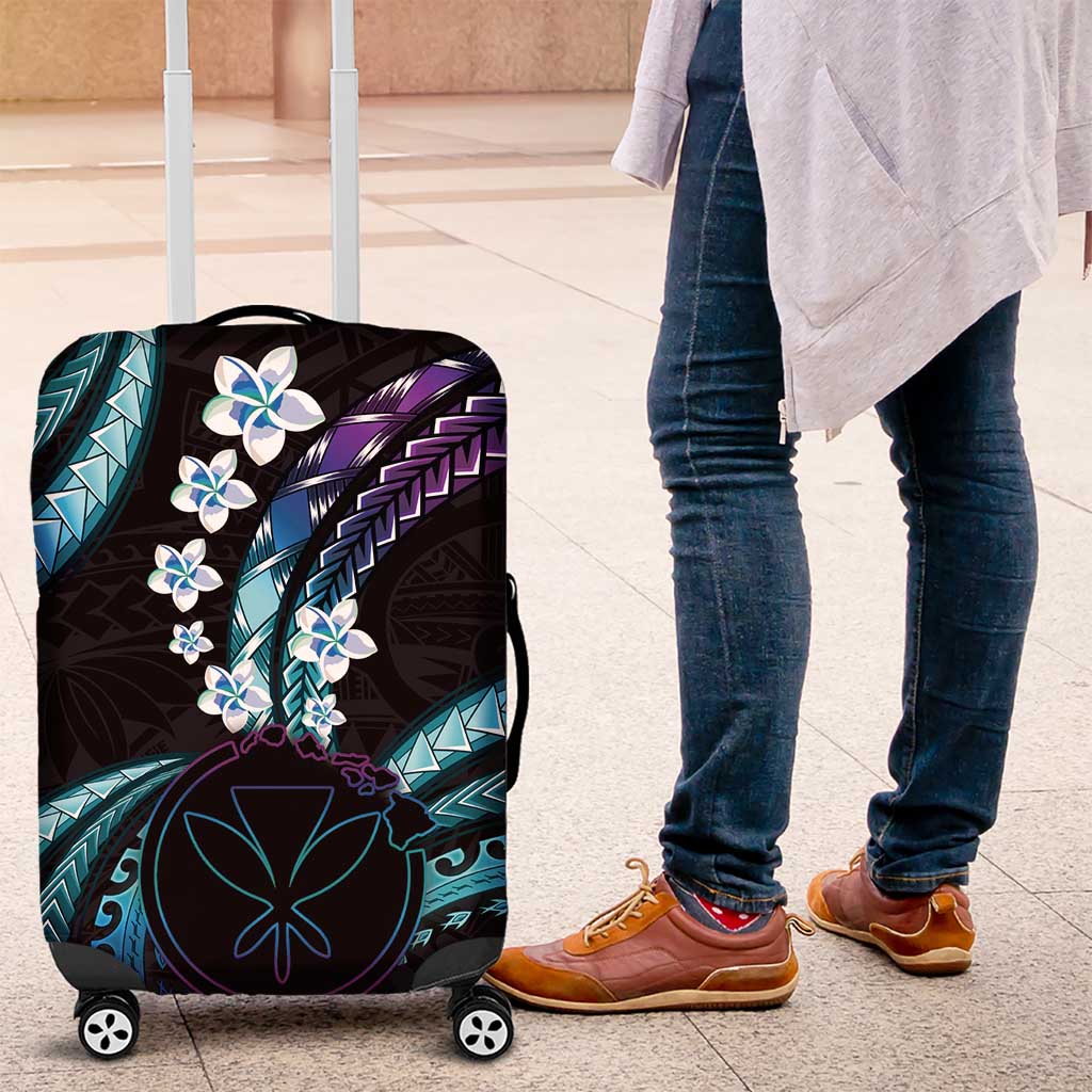 Hawaii Map Kanaka Maoli Luggage Cover Fantastic Frangipani Amethyst Gradient