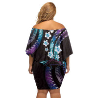 Hawaii Map Kanaka Maoli Off Shoulder Short Dress Fantastic Frangipani Amethyst Gradient