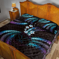 Hawaii Map Kanaka Maoli Quilt Bed Set Fantastic Frangipani Amethyst Gradient