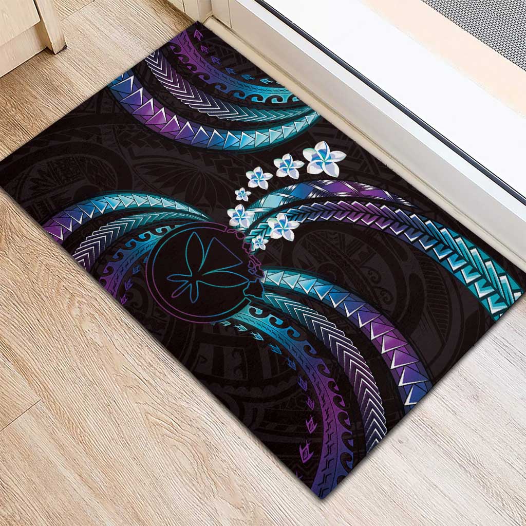 Hawaii Map Kanaka Maoli Rubber Doormat Fantastic Frangipani Amethyst Gradient
