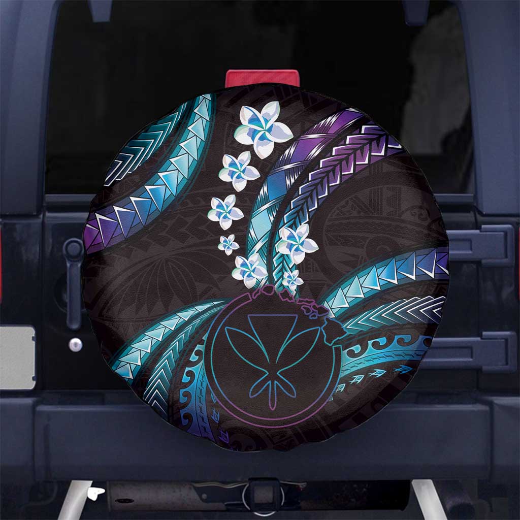 Hawaii Map Kanaka Maoli Spare Tire Cover Fantastic Frangipani Amethyst Gradient