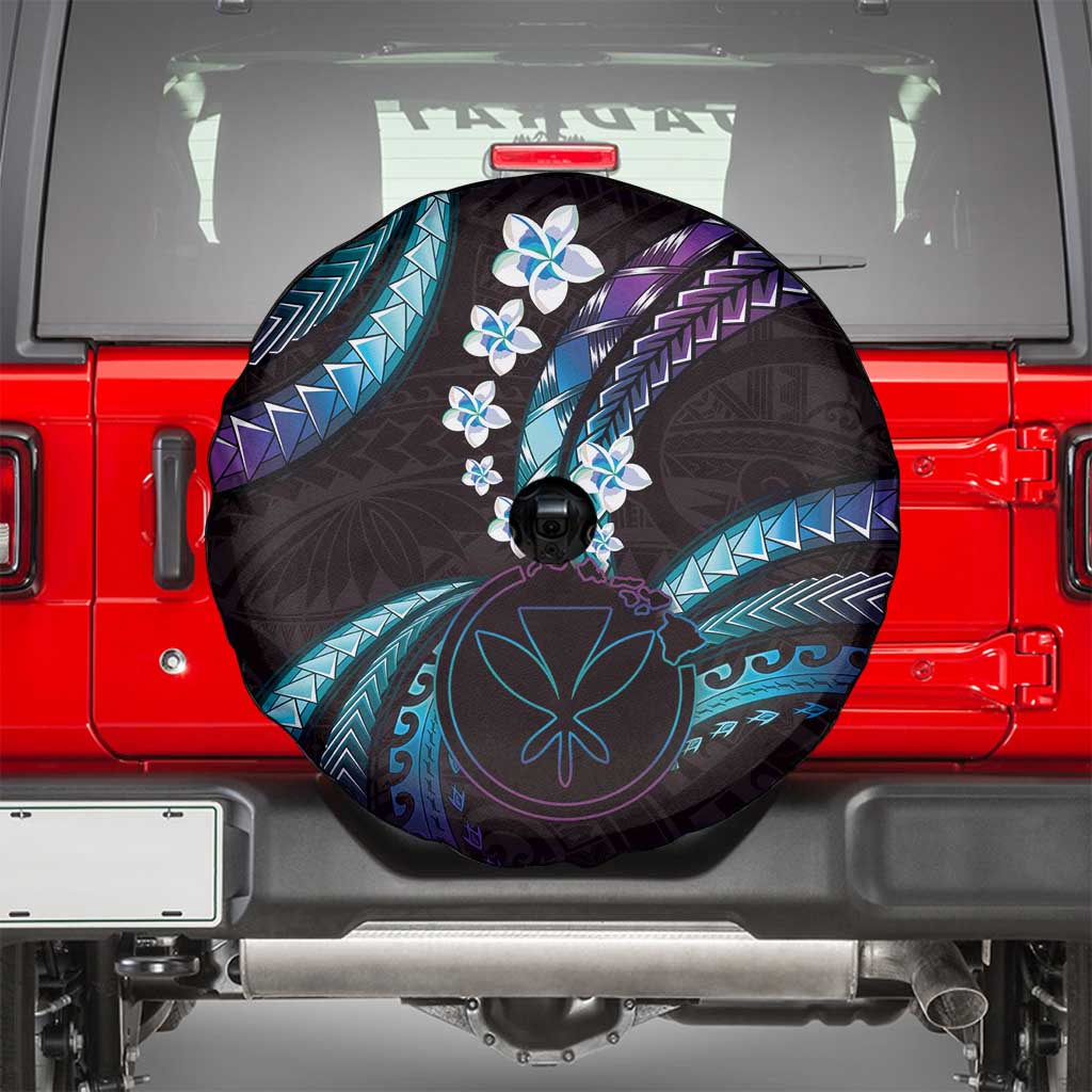 Hawaii Map Kanaka Maoli Spare Tire Cover Fantastic Frangipani Amethyst Gradient