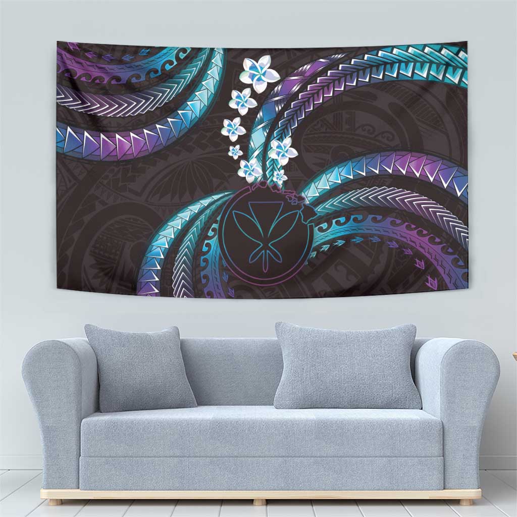 Hawaii Map Kanaka Maoli Tapestry Fantastic Frangipani Amethyst Gradient